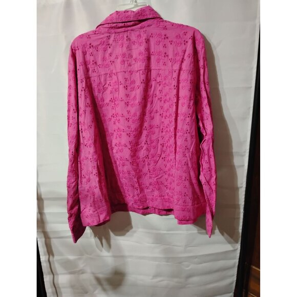 Colleen Lopez bright pink snap front blouse jacket 2XL eyelet design 100% cotton - Picture 7 of 8